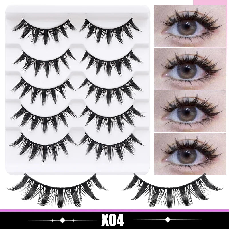 DINGSEN 5Pairs Lashes Fake Eyelashes Natural Long Manga Lashes Winged End Eye Elongated Eyelashes Fake Lashes Makeup