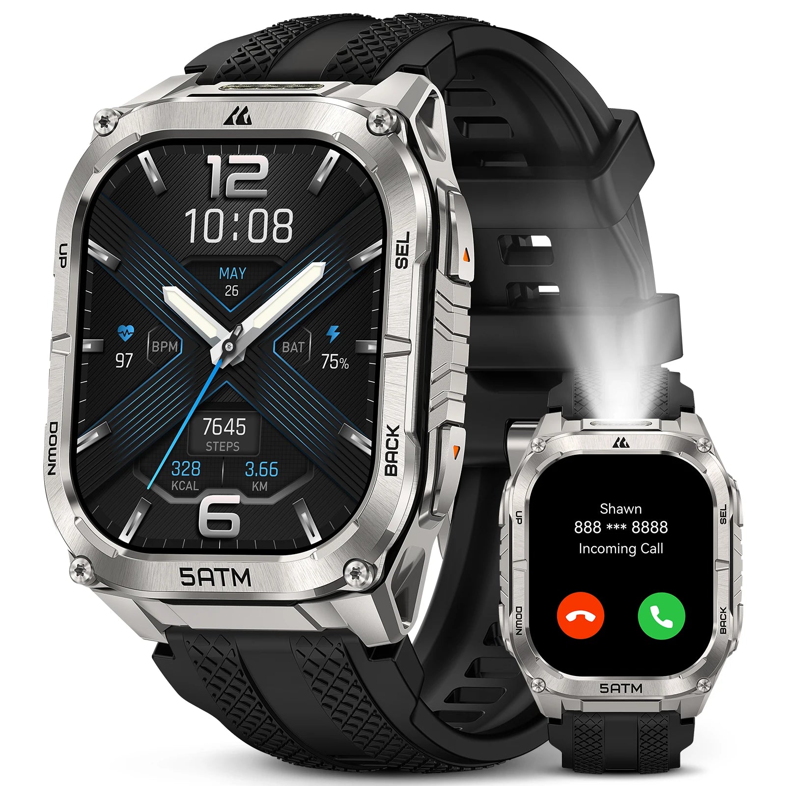 KOSPET TANK M4C Rugged Smartwatch for Men Military-Grade GPS Watch with Flashlight 5ATM Waterproof Health & Fitness Tracker
