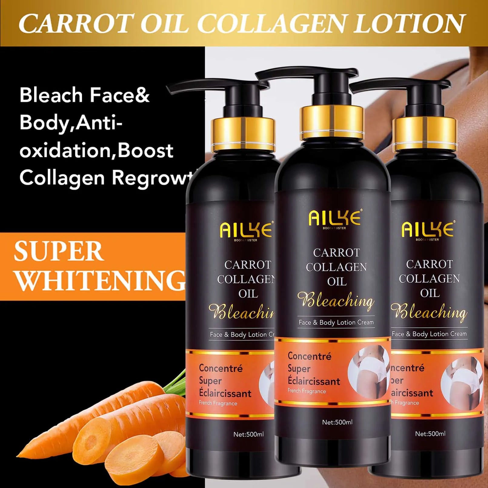 AILKE Whitening Skin Care Kit With Collagen, Natural Carotene, Moisturize, Reduce Dark Spots, Lightening, For All Skin Types