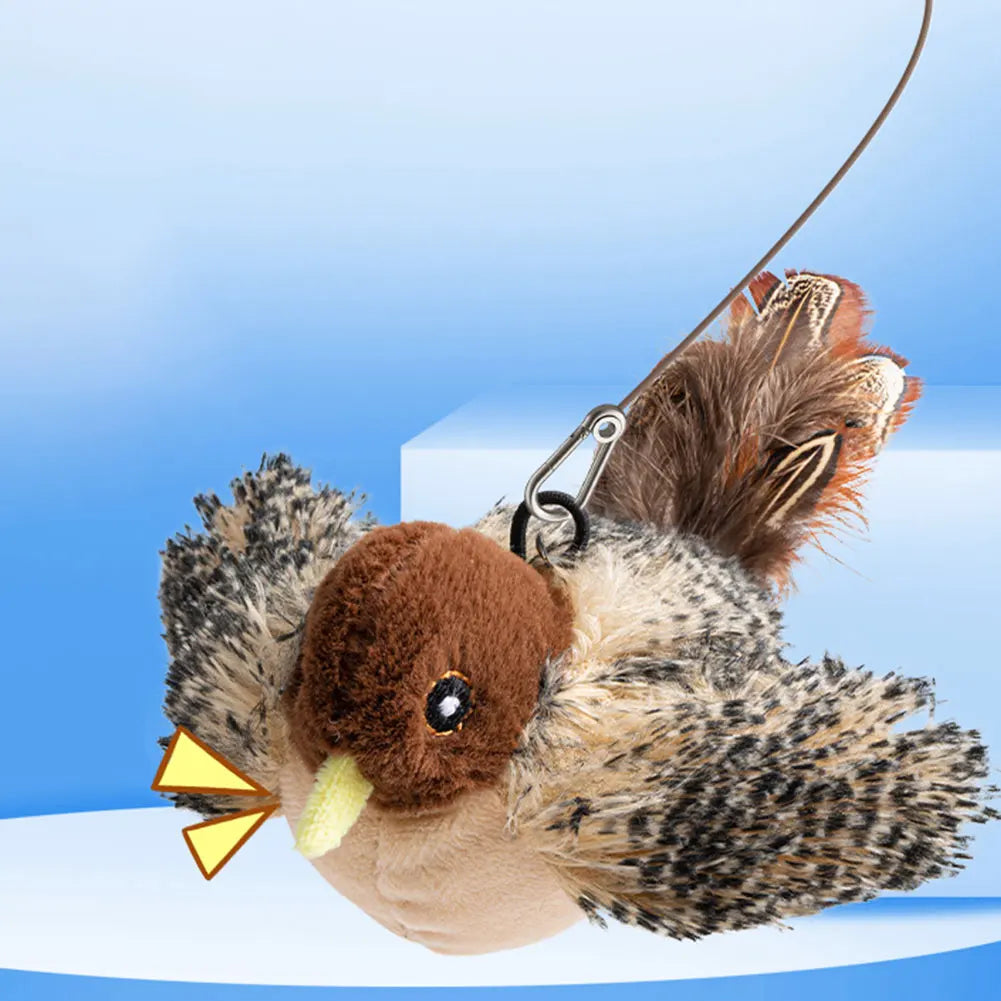 Interactive Cat Toys Flying Bird Cat Toy Flapping Wings Sparrow Catnip Toy Electric Squeaky Simulation Bird Plush Toy for Cats