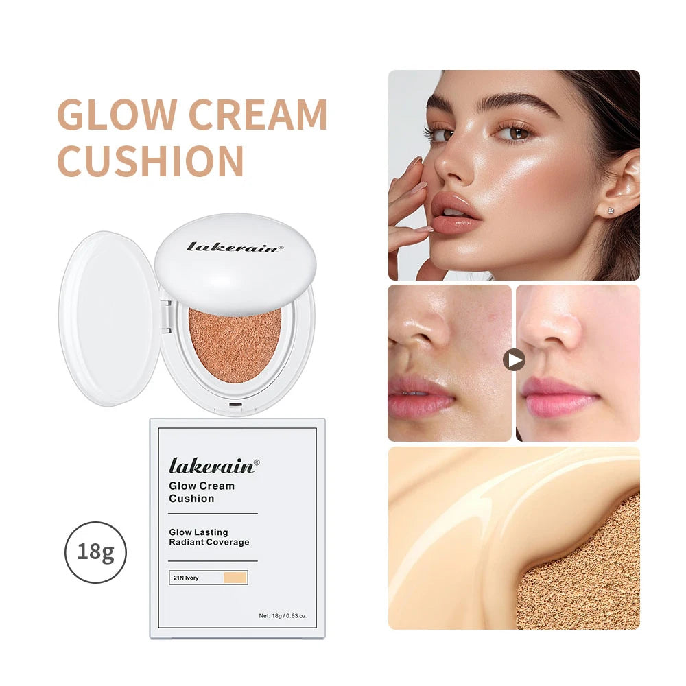 Dewy Glow Cream Cushion Foundation Hydrating 24H Long Lasting Moisturizer Natural Light Coverage Radiant Skin Finish Daily Portable Face Makeup Cosmetic