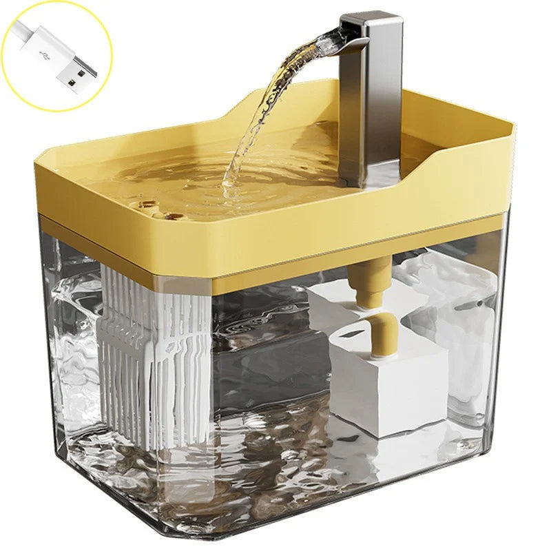q USB Cat Water Fountain with Auto Filter Transparent Anti-Dry Burning Recirculating Dispenser Includes Pump for Cats
