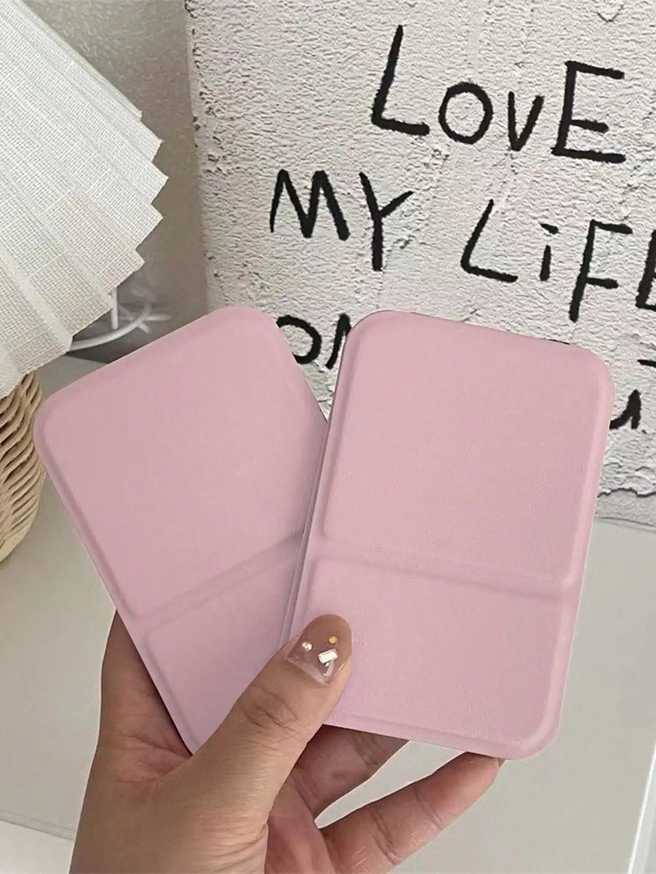 SHEIN 1pc Portable Makeup Mirror, Pu Leather Small Mirror, Foldable