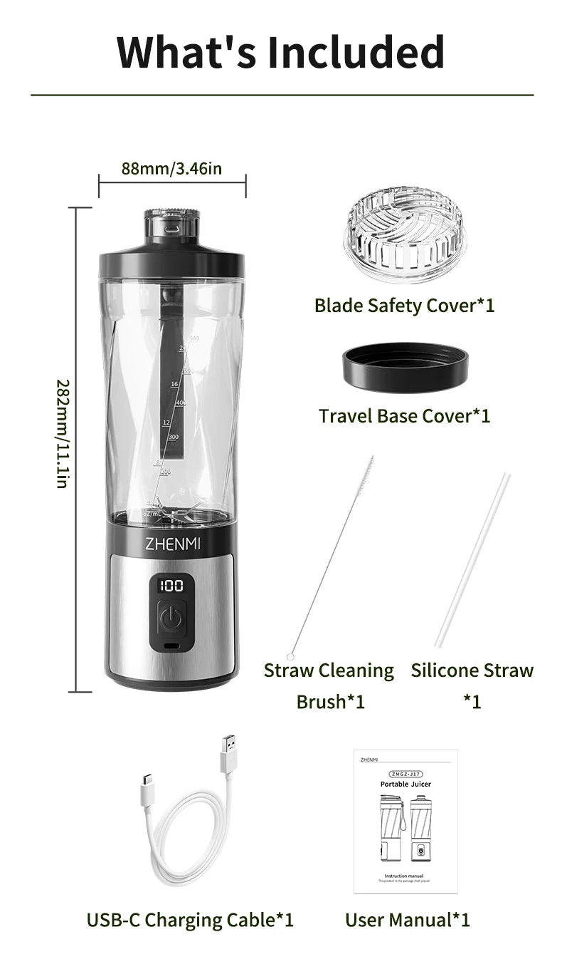 ZHENMI Personal Portable Blender with Digital Auto-Countdown Display, 20oz Leakproof Travel Cup with Guarded 6-Blade for Ice Cru