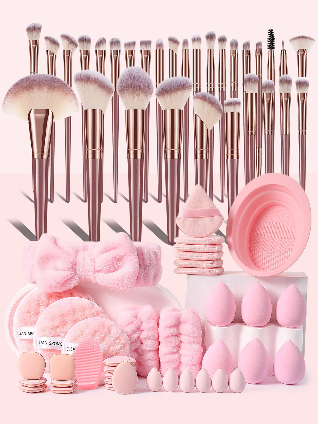 68PCS Makeup Tools：30PCS Makeup brush set+8PCS Makeup Tools+12PCS Makeup Sponges+18PCS Powder Puffs