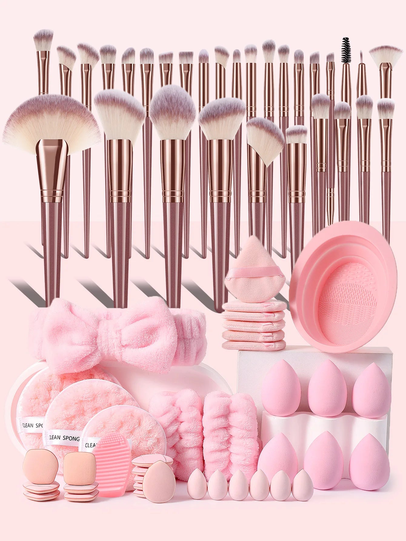 68PCS Makeup Tools：30PCS Makeup brush set+8PCS Makeup Tools+12PCS Makeup Sponges+18PCS Powder Puffs