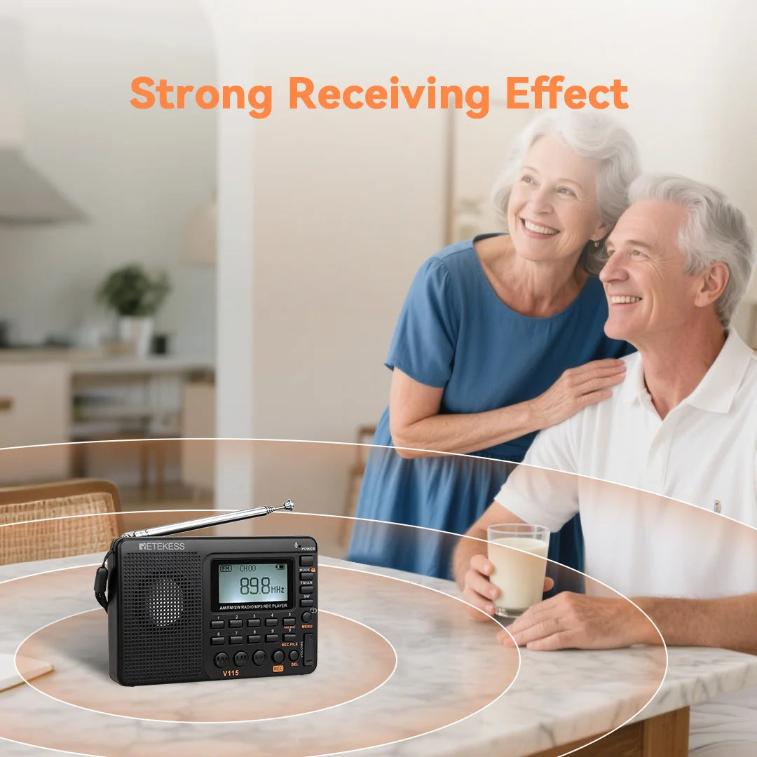RETEKESS V115 Portable Radio Rechargeable AM FM SW Radio Multifunctional Radio Long Distance Receiver Clear Sound for Camp Gift
