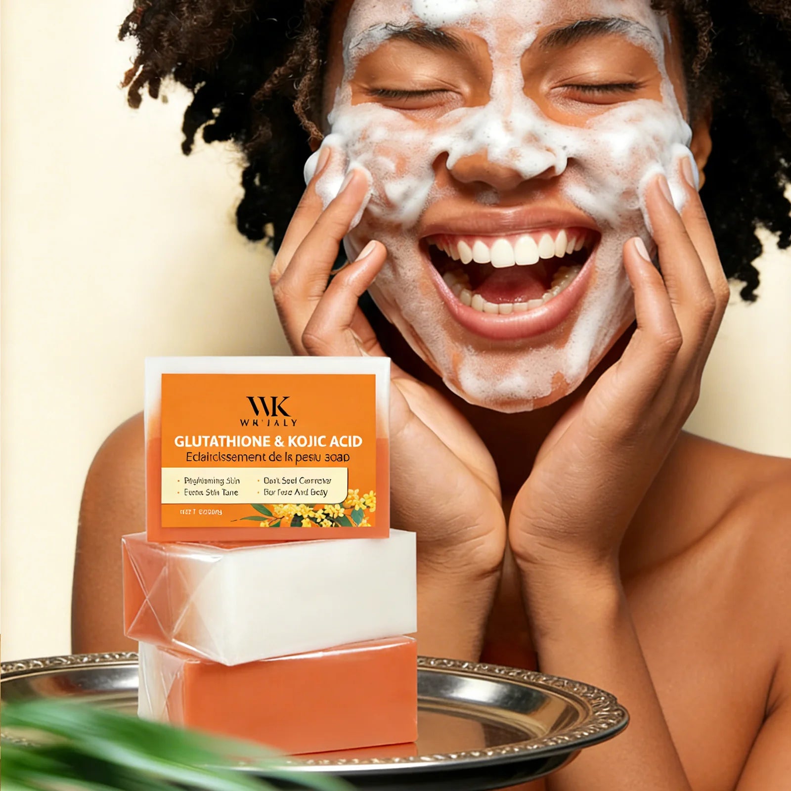 WK JALY Glutathione & Kojic Acid Brightening Soap, Clean Skin, Moisturizing, Reduce Black Spots, For All Skin Types, 200g