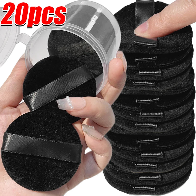 1/20pcs Black Velvet Cosmetic Puff with Box Loose Setting Powder Puffs BB Cream Foundation Powder Pad Beauty Makeup Tools