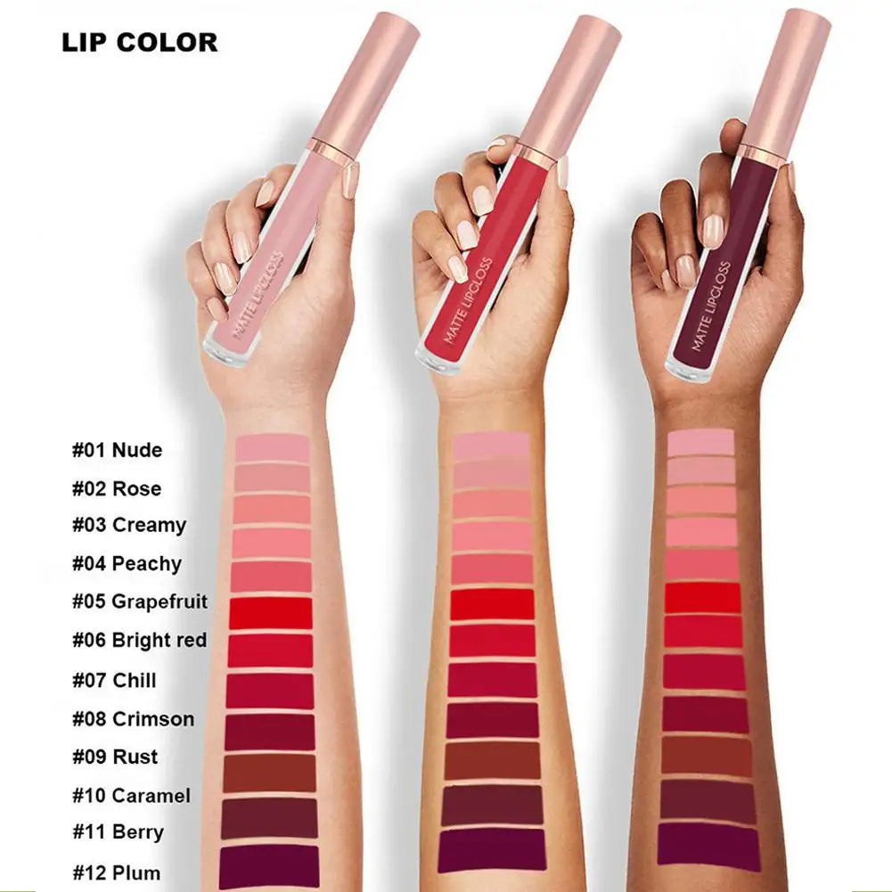 3pcs/set Nude Lip Gloss Matte Velvet Lipstick Waterproof Long-lasting Liquid Lipstick Women Moist Lip Tint Non-Stick