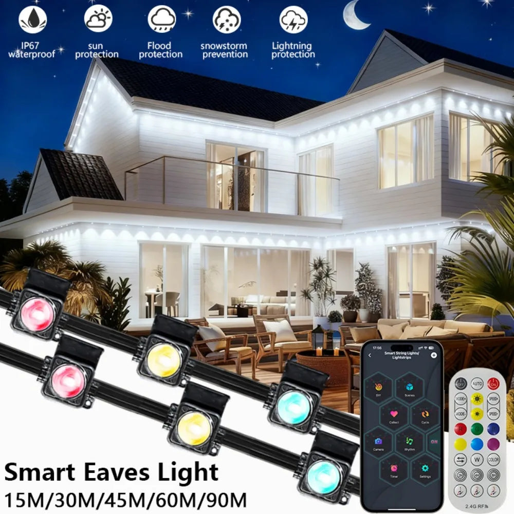 300ft Smart Eave Lights 180LEDS Permanent Outdoor Lights LED String Lights App Remote Waterproof for House Festival Daily Decor