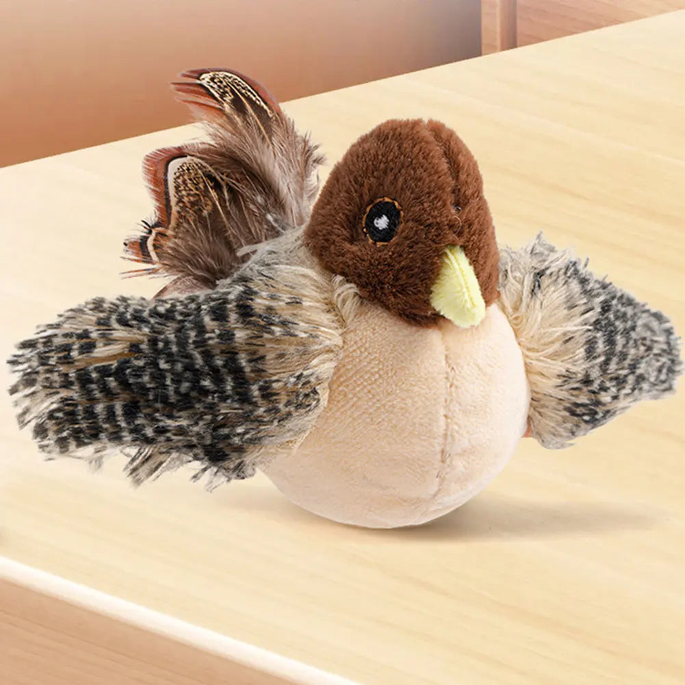 Interactive Cat Toys Flying Bird Cat Toy Flapping Wings Sparrow Catnip Toy Electric Squeaky Simulation Bird Plush Toy for Cats