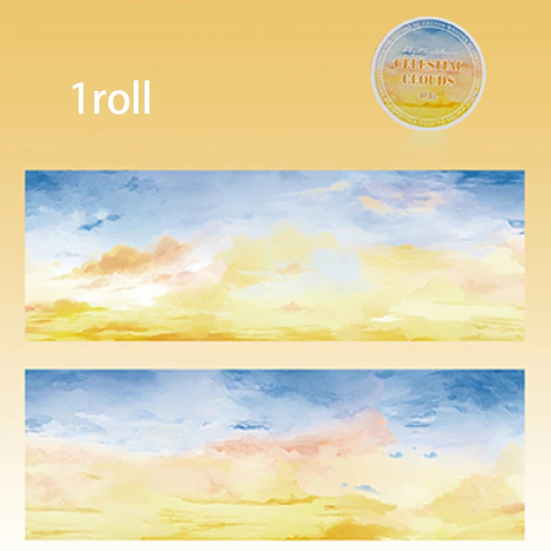 Mr. Paper Sky Cloudscape Tape 200cm - PET Material Large Roll, Ethereal Journal Decor, Creative Collage Material