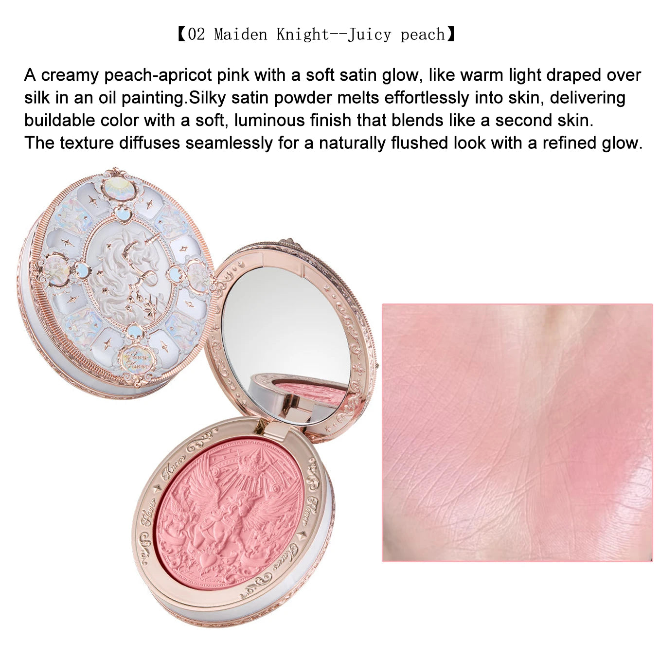 Flower Knows Knight Unicorn Satin Blush Silky Powder Melts Into Skin Long Lasting High Pigment Shimmer Natural Flushed Makeup