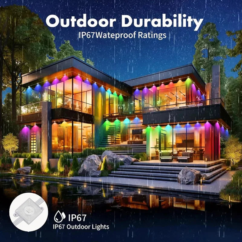 Smart RGBIC Eaves Lights Permanent Outdoor Lights Outdoor Christmas LED Light Strings with APP Remote Control IP67 Waterproof