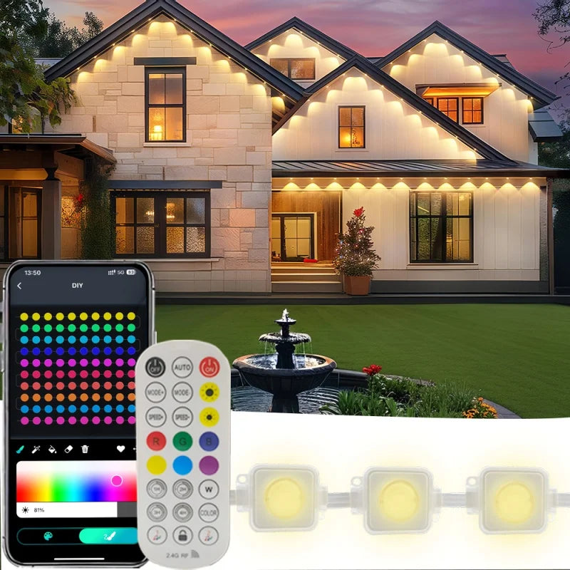 300FT 180LED Permanent Eaves LED Lights Outdoor Waterproof RGB String Lights DIY Scene Christmas Birthday Holiday Party Lighting