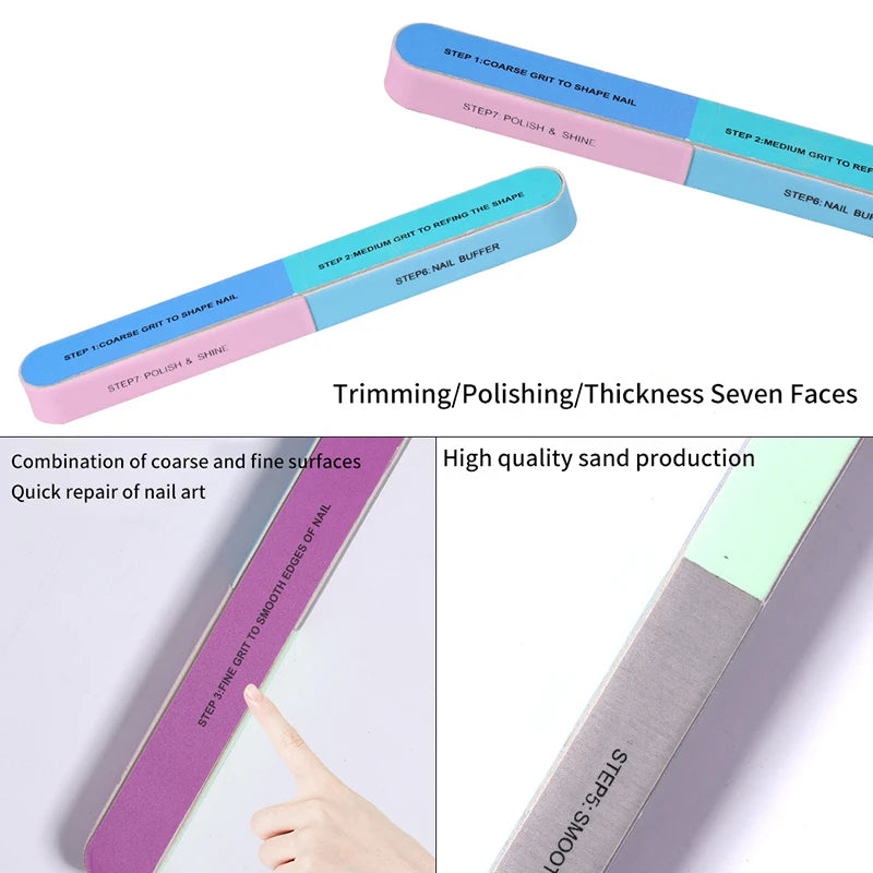 Multi Surface Printed Nail Polishing File 7 Sides Manicure Strip Professional Salon DIY Gel Nail Wholesale Supply