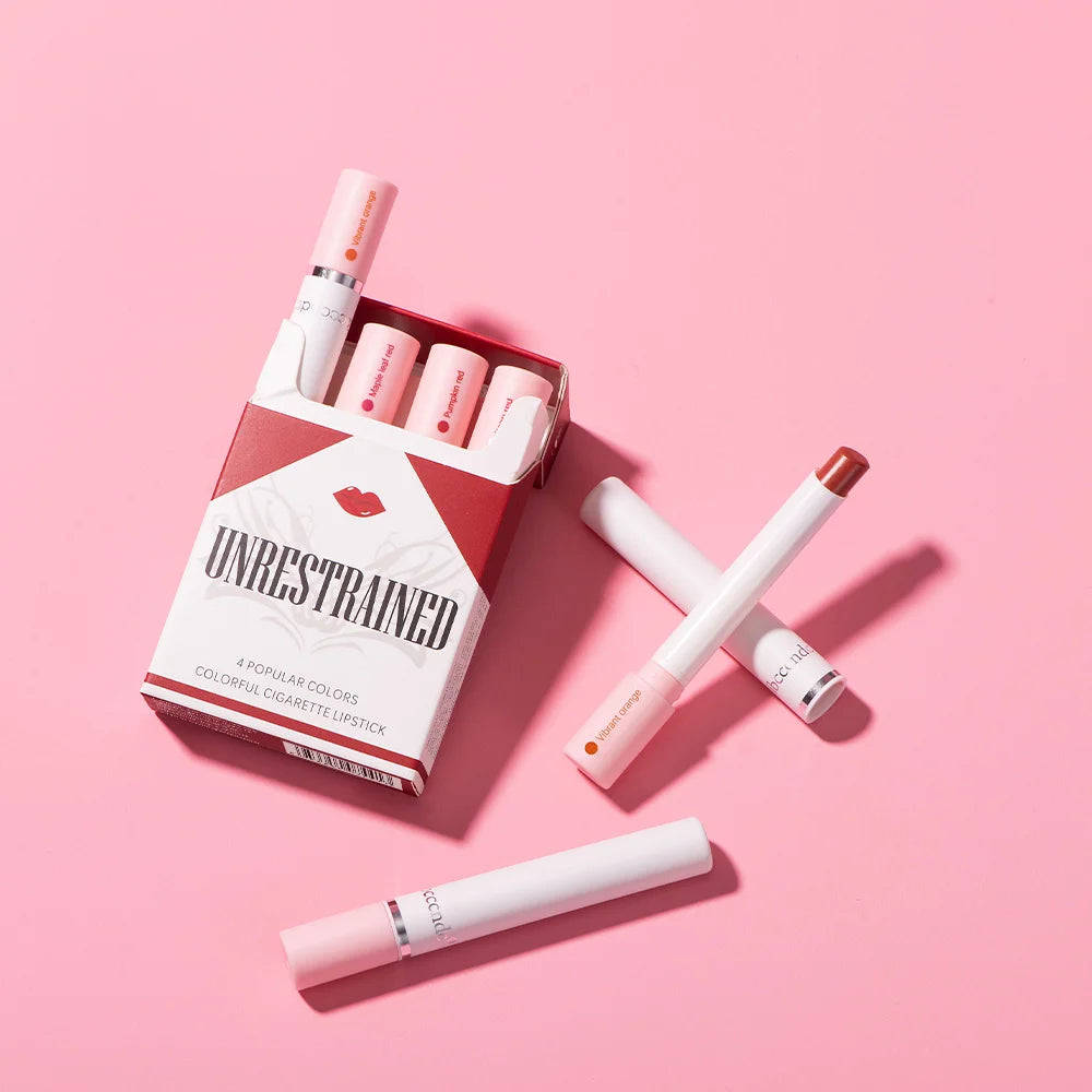 4 Colors Cigarette Shaped Lip Gloss Set Matte Velvet High Pigment Waterproof Long Lasting Non Transfer Portable Mini Lip Makeup Cosmetic