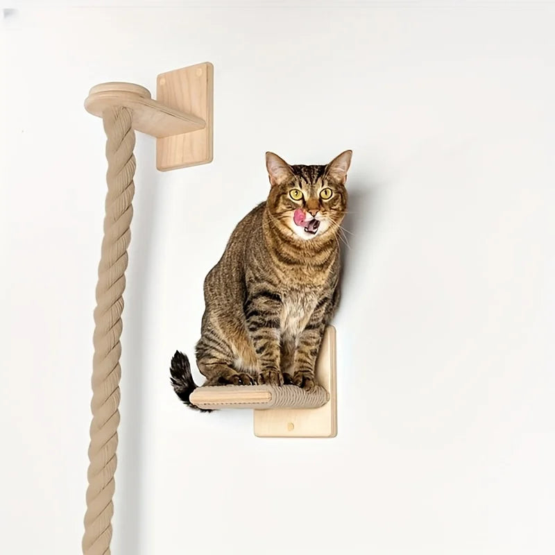 Weysat Cat Tree with 2 x 59.1 Inch Climbing Rope Wall Mounted Cat Climbing Tower Toy with Scratching Post Kitten Rope Ladder