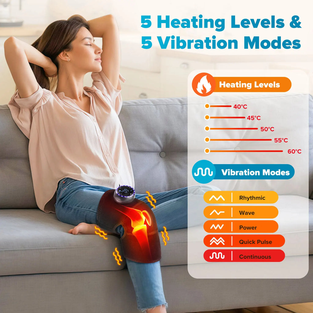 3-in-1 Electric Heating Knee Pad Massager for Shoulder Elbow 5-level Vibration Hot Compress Cordless Massage Muscle Joint Relax