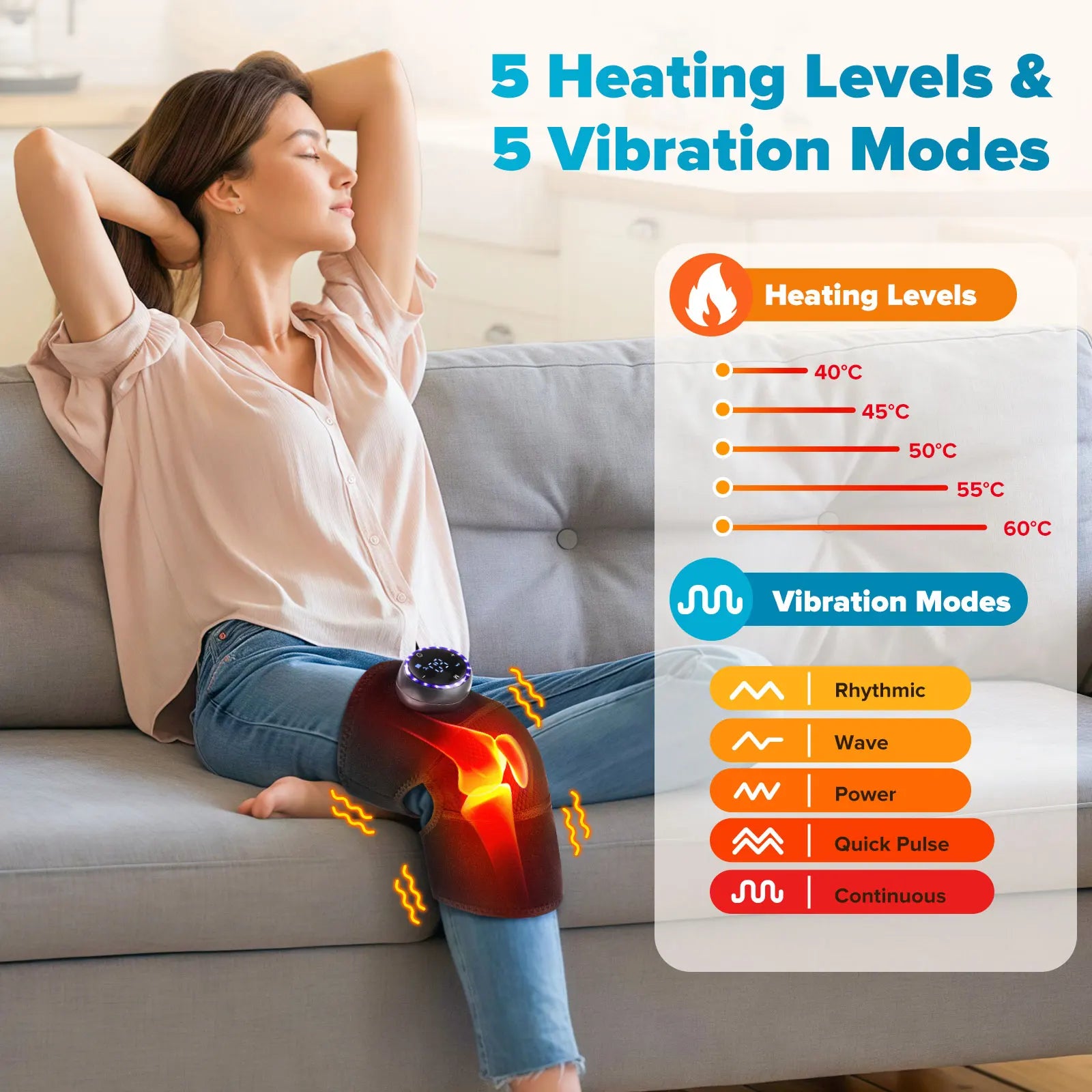 3-in-1 Electric Heating Knee Pad Massager for Shoulder Elbow 5-level Vibration Hot Compress Cordless Massage Muscle Joint Relax