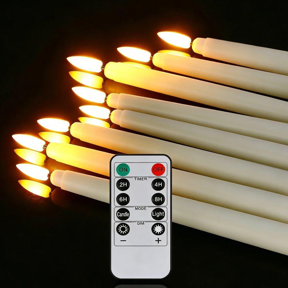 LED Flameless Taper Candles Flickering with 10-Key Remote 11" Battery Operated Ivory Candlesticks Christmas Home Wedding Decor
