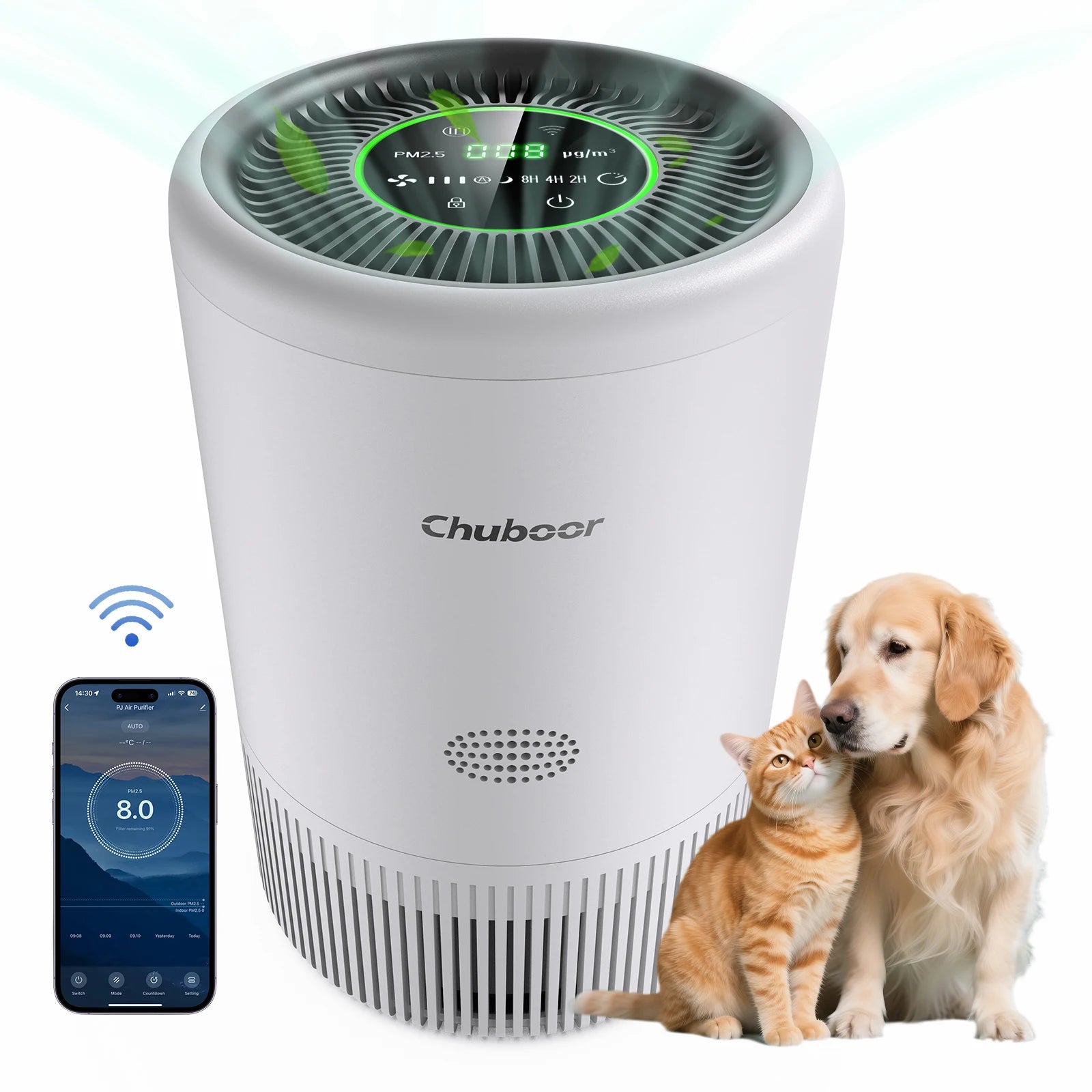 Chuboor Air Purifier for Home. Smart home appliances air cleaner with H13 HEPA filter removes pet hair & odor WiFi Tuya control