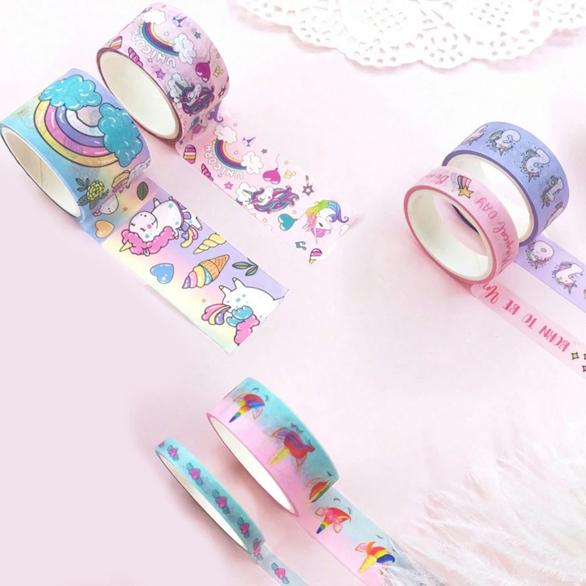 6-Volume Unicorn and Washi Tape Set, Cartoon Decorative Tape, for Journals and Planners, DIY Stationery, Handmade Gifts