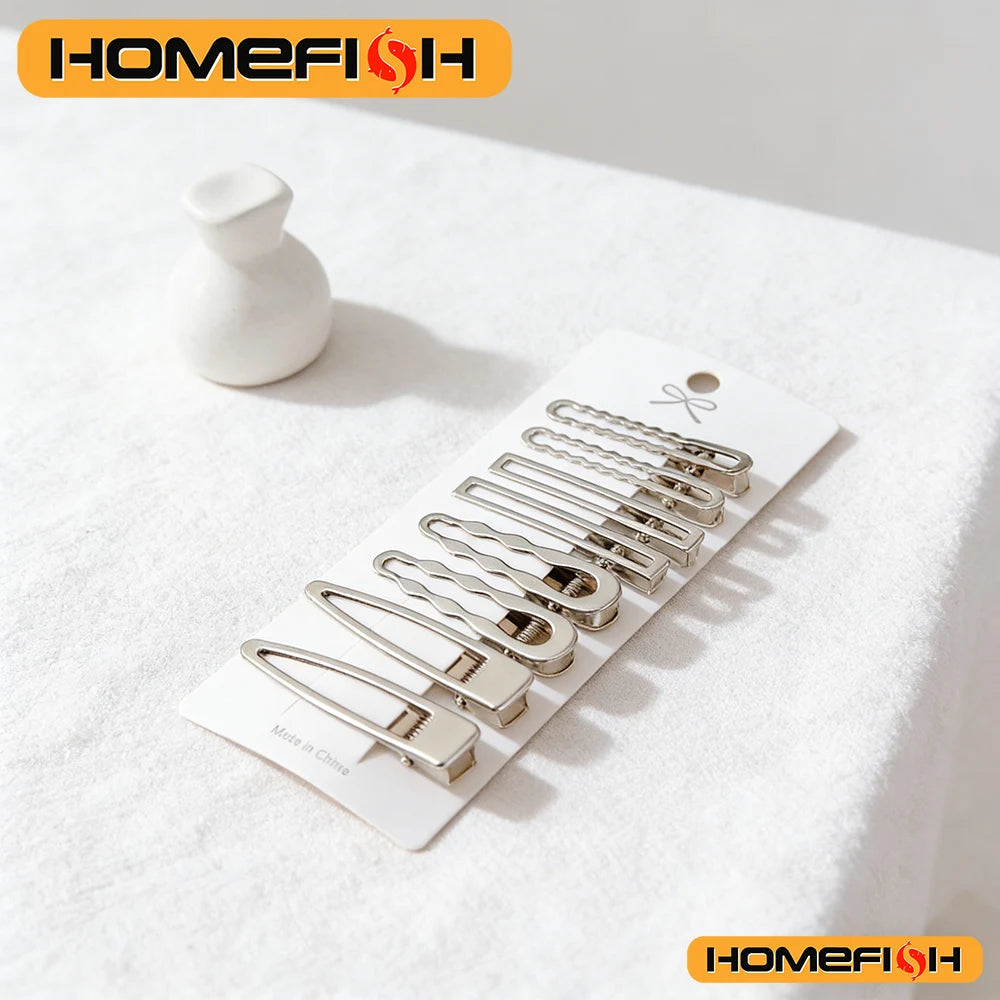 Sliver Metal Hair Clips Women Girls Duckbill Hairpin Personality Bangs Side Headwear Barrettes Hairclip Styling Accessories