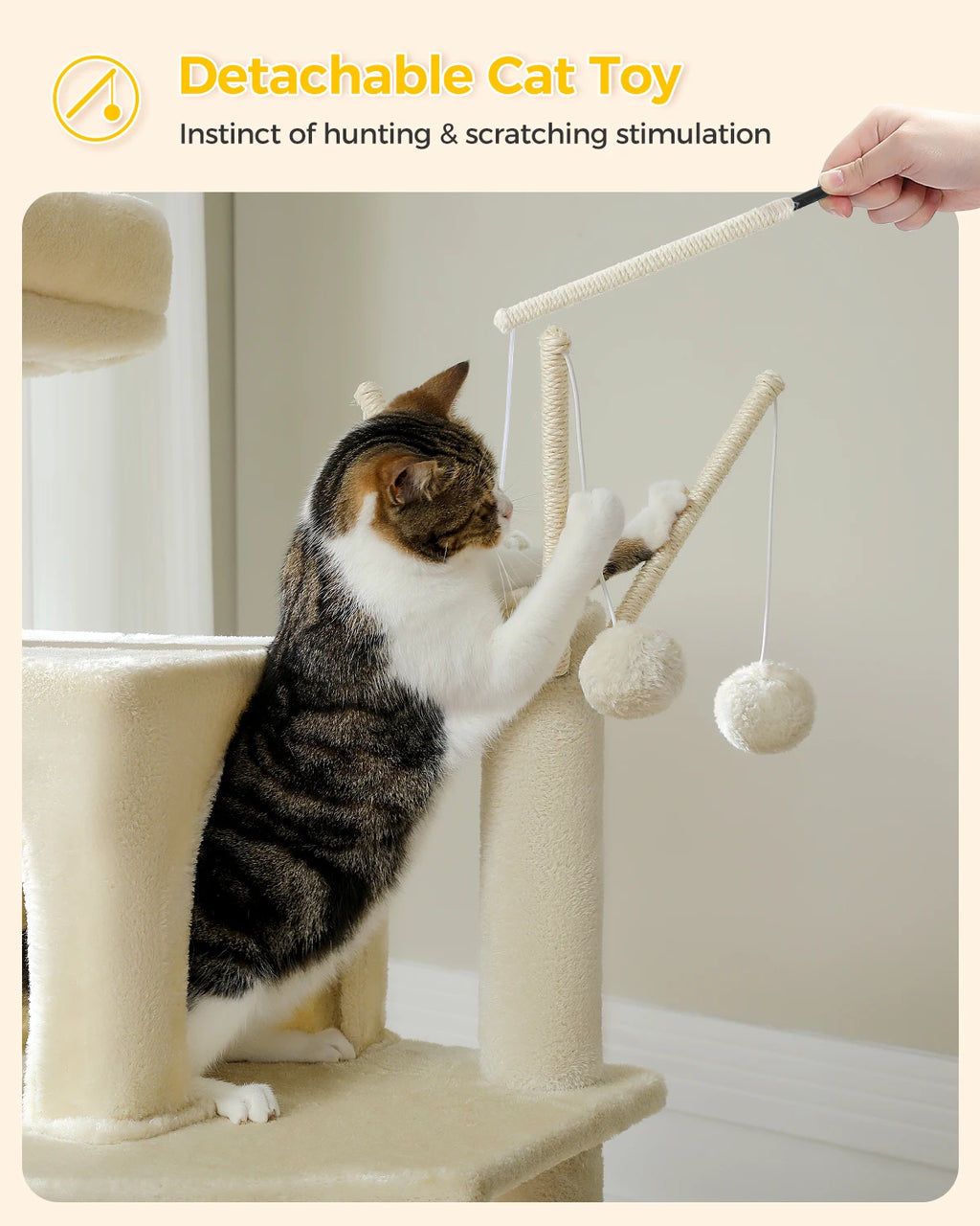 Sturdy Multi-Level Cat Tree Tower with Natural Sisal Scratching Posts,Cozy Hammock&Condo, Large Top Perch, and Fun Dangling Ball