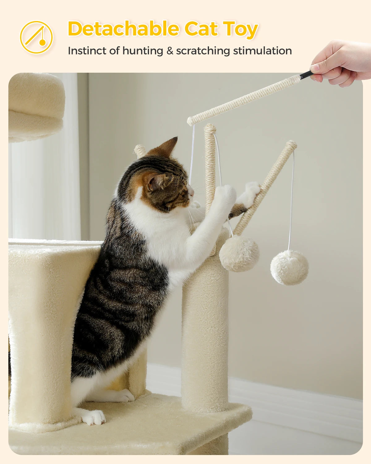 Sturdy Multi-Level Cat Tree Tower with Natural Sisal Scratching Posts,Cozy Hammock&Condo, Large Top Perch, and Fun Dangling Ball