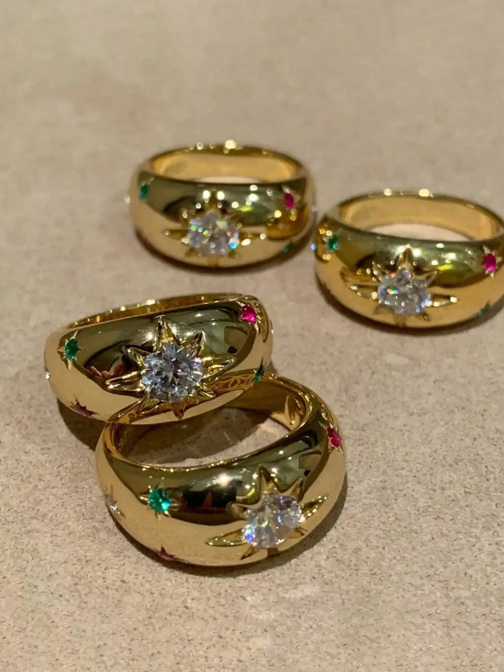 2pcs/Set Colorful Cubic Zirconia Gold-Tone Waterproof Star Rings Set, Jewelry Gift  double rings for friend  jewelry Y2k fashion