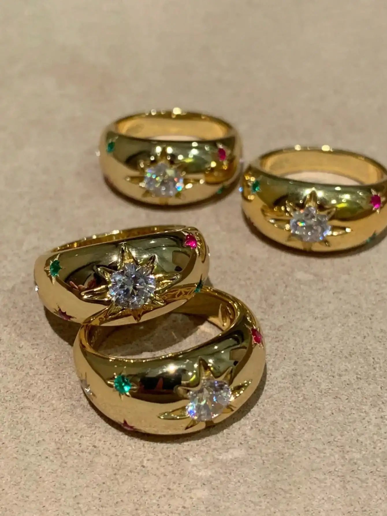 2pcs/Set Colorful Cubic Zirconia Gold-Tone Waterproof Star Rings Set, Jewelry Gift  double rings for friend  jewelry Y2k fashion