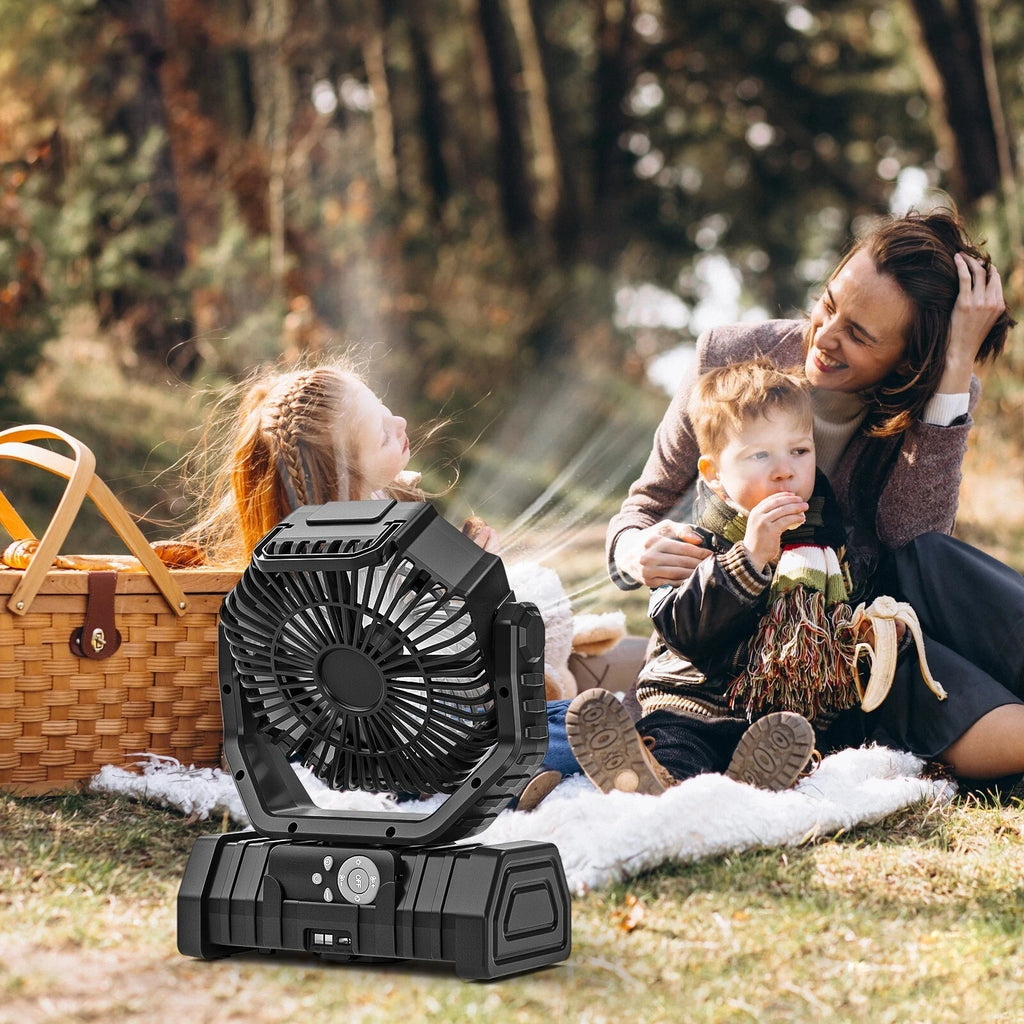Camping Fan 20000mAh Battery Powered Fan Rechargeable with LED Light Portable Outdoor Tent Fan with Hanging Hook