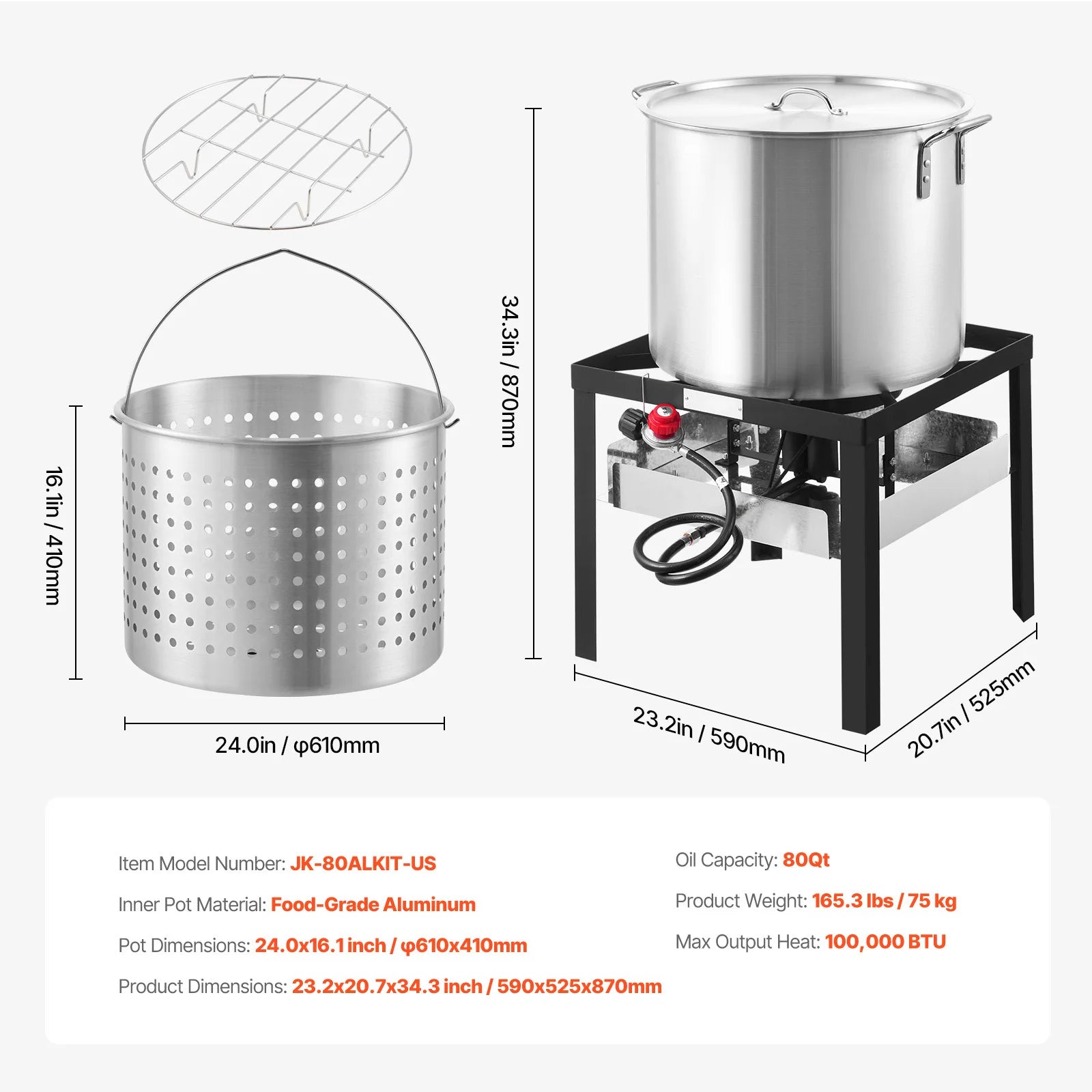 SucceBuy 60/80/100Qt Seafood Boiling Kit with Strainer Cooking Set for Crab Crawfish Boiling Aluminum Stockpot with Steamer Rack