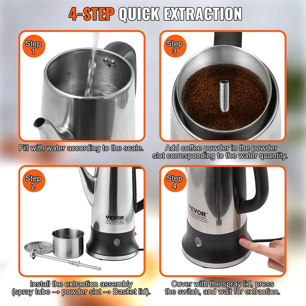 SucceBuy 12-Cup Electric Percolator Coffee Pot 304 Stainless Steel Coffee Percolator with Keep Warm Function