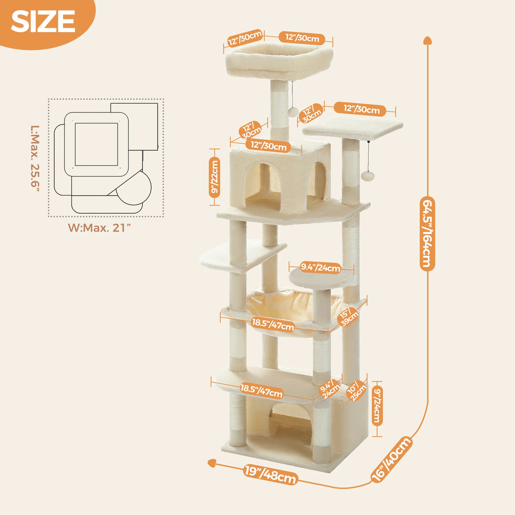 Tall Cat Tree with Scratching Posts Spacious Hammocks Large Condos Large Cat Tower for Indoor Cat Scratcher Cat Toys Accessories