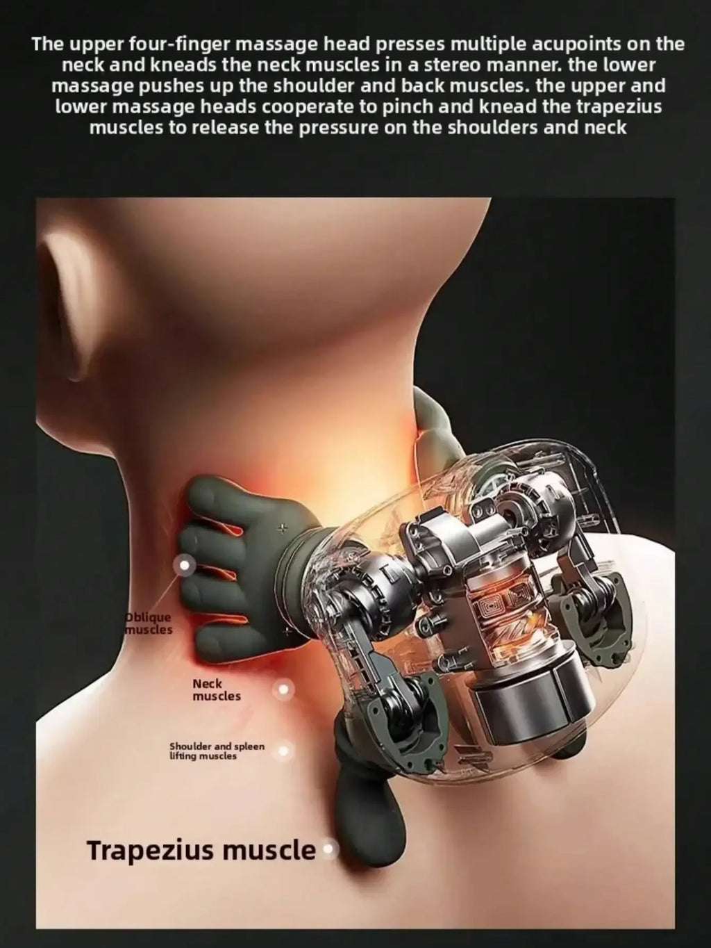 Advanced 4D Shiatsu Neck And Shoulder Massager With Heat & Finger Massage - Wireless, Deep Tissue, Simulated Human Hand Design F
