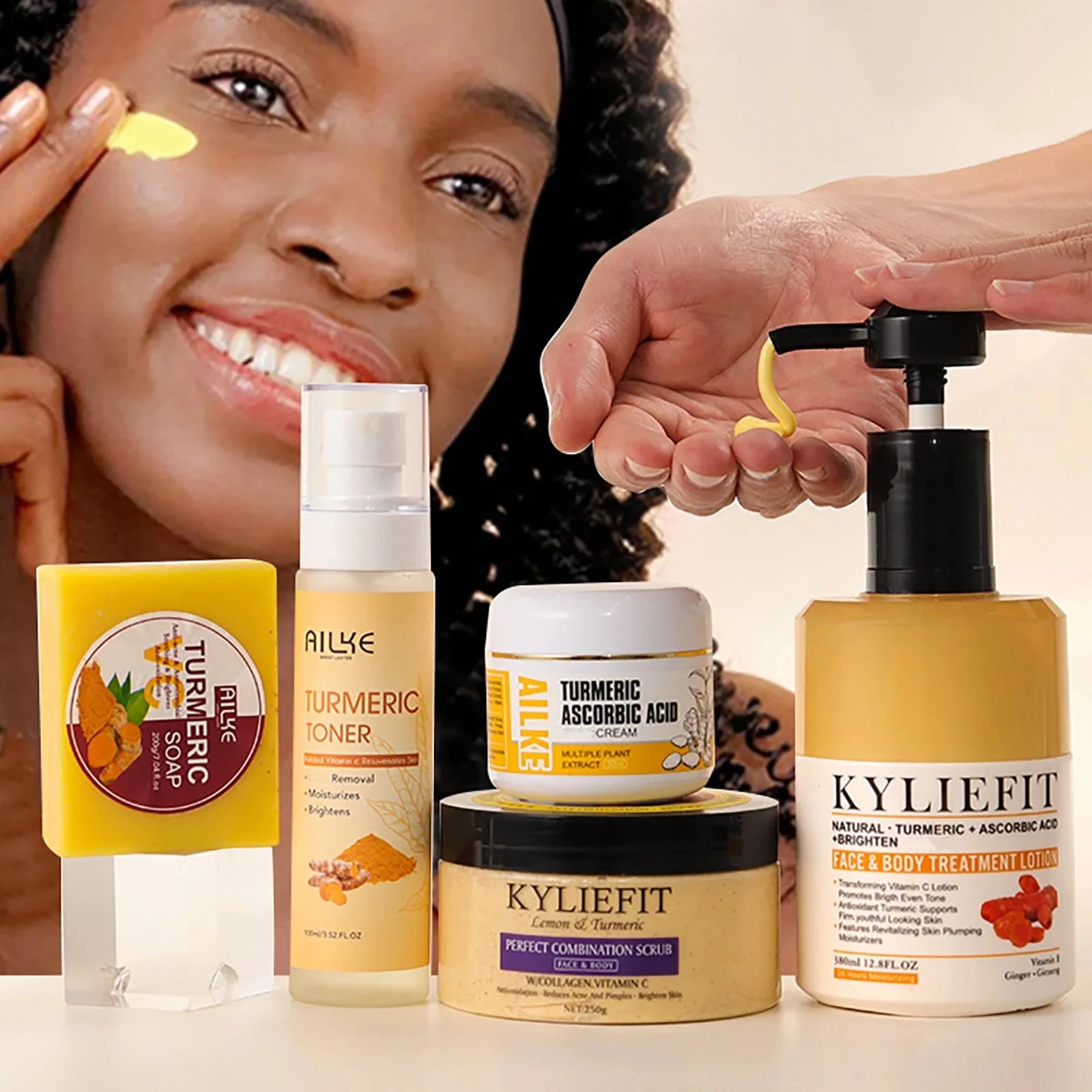 Organic Turmeric Skin Care Kit, Brighten, Clean, Remove Darkness, Spots, Acne, Lighten, Hydration, Exfoliate, Even Skin Tone