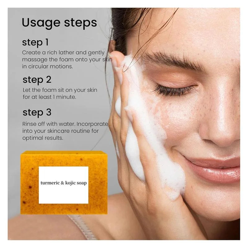 Lemon Turmeric Kojic Soap,Natural Handmade Soapes,Turmeric Soap Bar for Face and Body, Smooth Skin Tumeric Soaps,Deep Cleansing Soaps for Men & Women