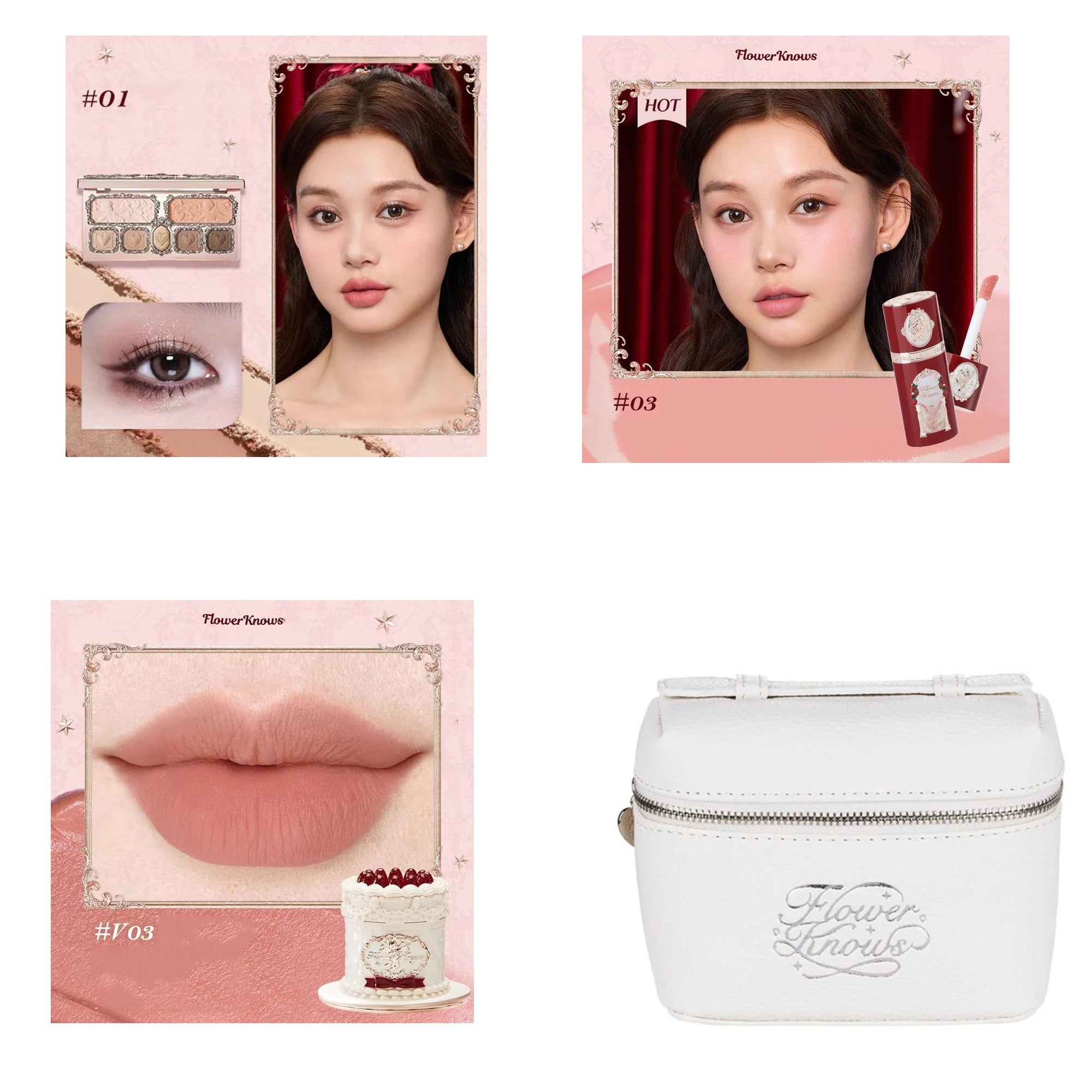 Flower Knows All In One Makeup Set Gift Box Garden Cushion Cream Foundation Matte Blush Long Lasting Velvet Lip Cream With Bag