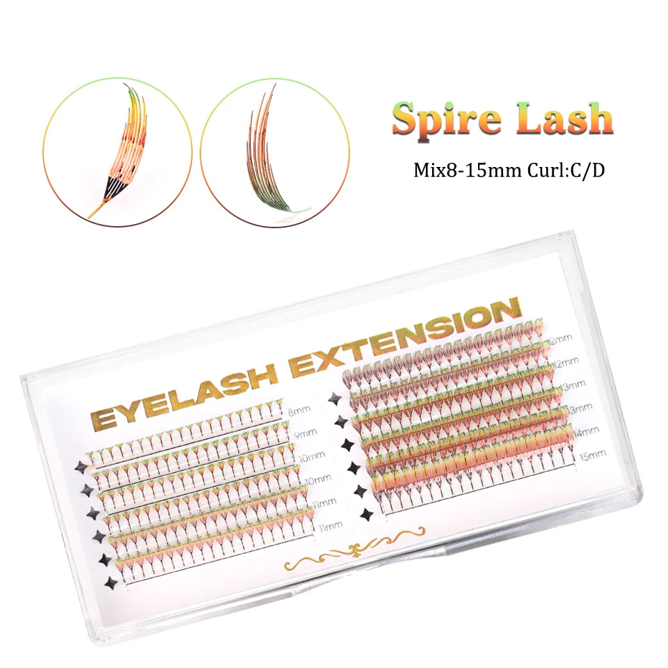 AGUUD Holographic Aurora Color Spire Eyelash Glitter Tinsel Anime Premade Fan Dual Side Color Comic Lash for Christmas Cosplay