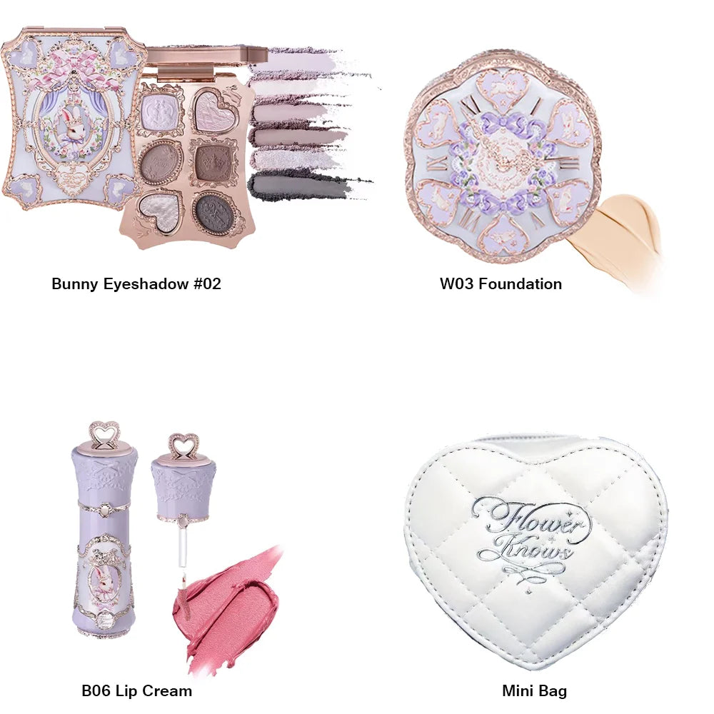 Flower Knows All In One Makeup Set Gift Box Garden Cushion Cream Foundation Matte Blush Long Lasting Velvet Lip Cream With Bag