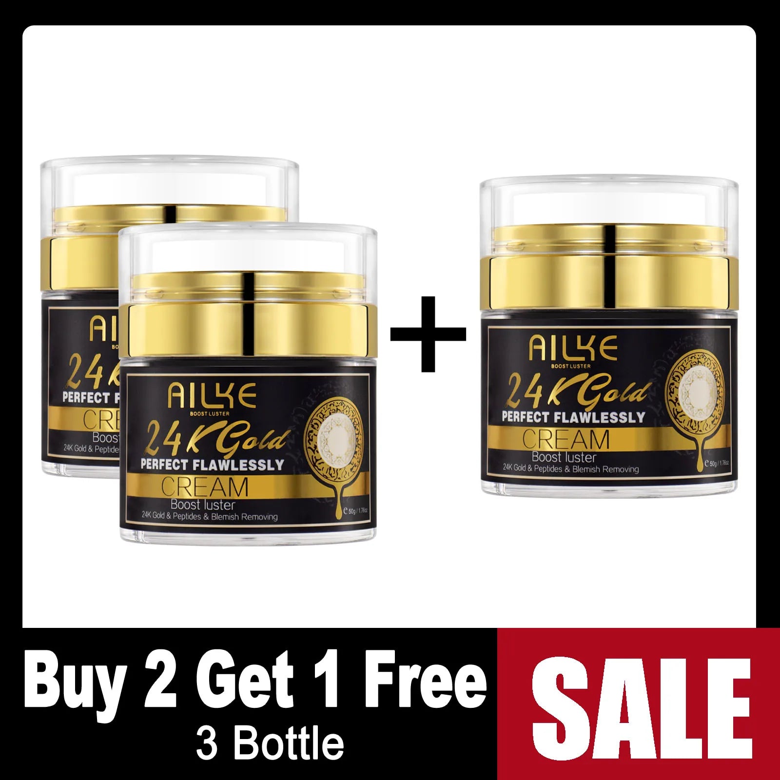 AILKE 24K Whitening Skin Set, Lightening, Remove Black Spots, Melanin, Stains, Even Skin Tone, Moisturizing, for All Skin Types