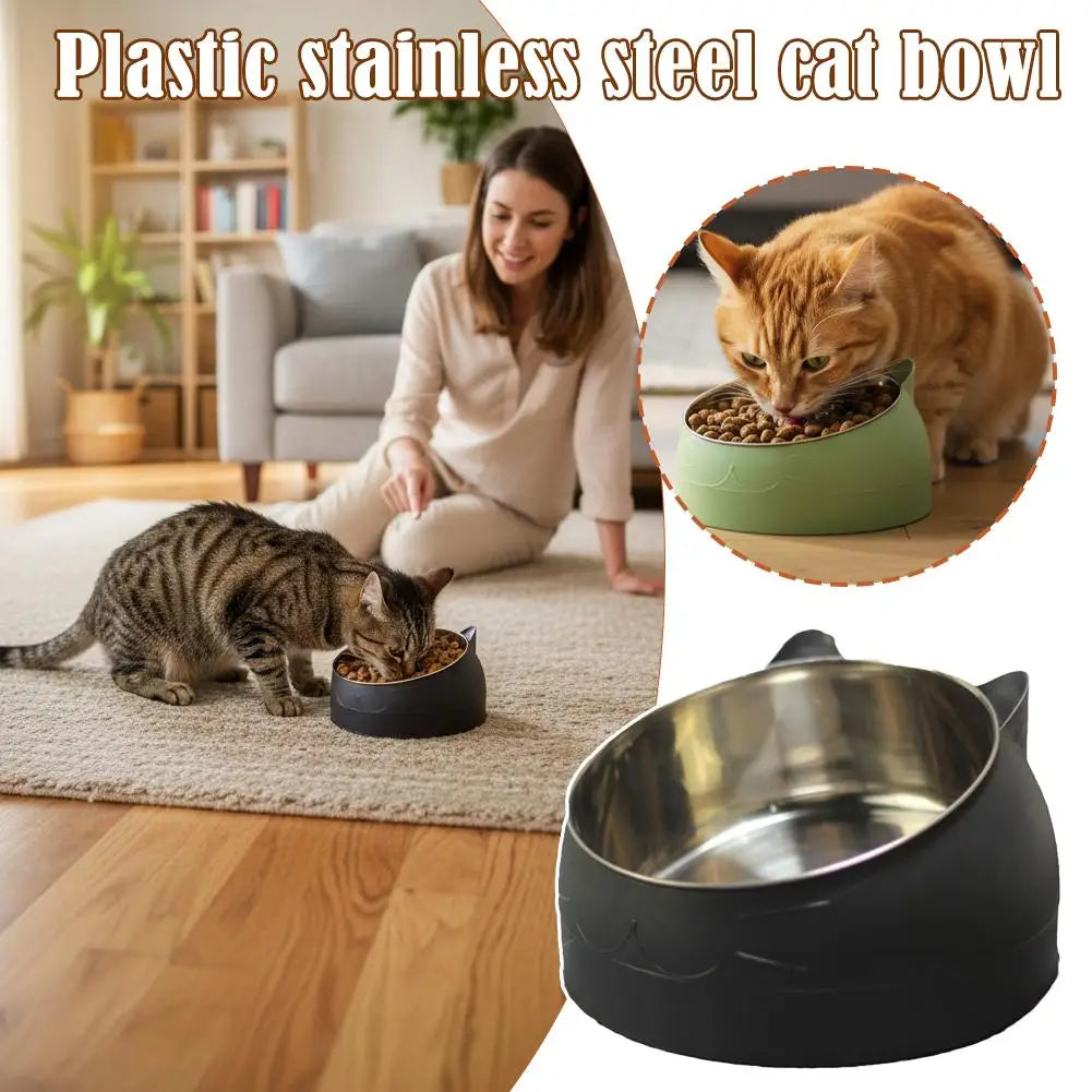 Eco-Friendly1PC Stainless Steel Cat Bowl, 15° Inclined Pet Food Dish with Non-Slip Base, Anti-Choke Feeder for Cats/Kittens/Dogs