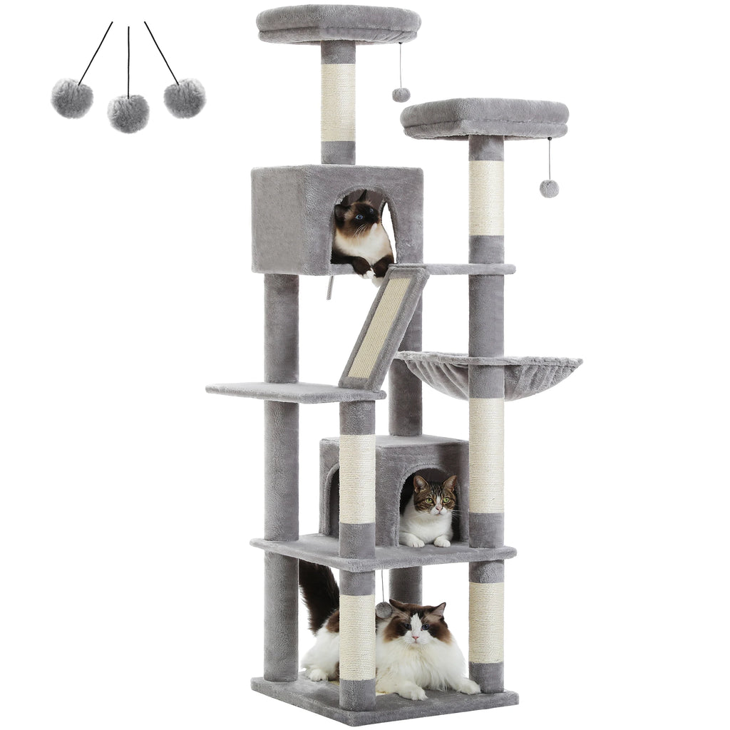Sturdy Multi-Level Cat Tree Tower with Natural Sisal Scratching Posts,Cozy Hammock&Condo, Large Top Perch, and Fun Dangling Ball