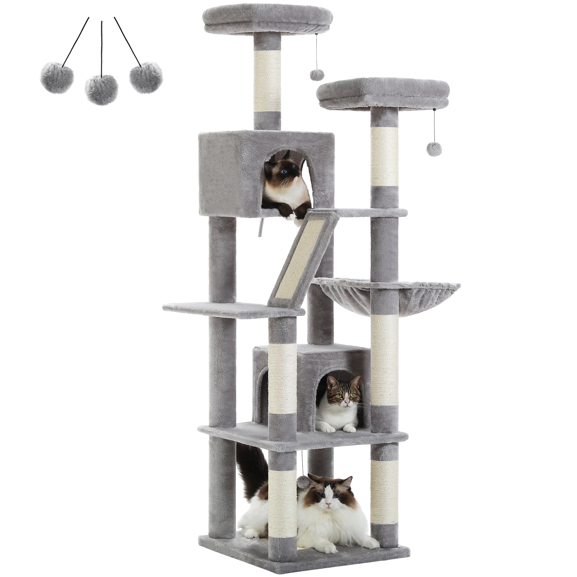 Sturdy Multi-Level Cat Tree Tower with Natural Sisal Scratching Posts,Cozy Hammock&Condo, Large Top Perch, and Fun Dangling Ball