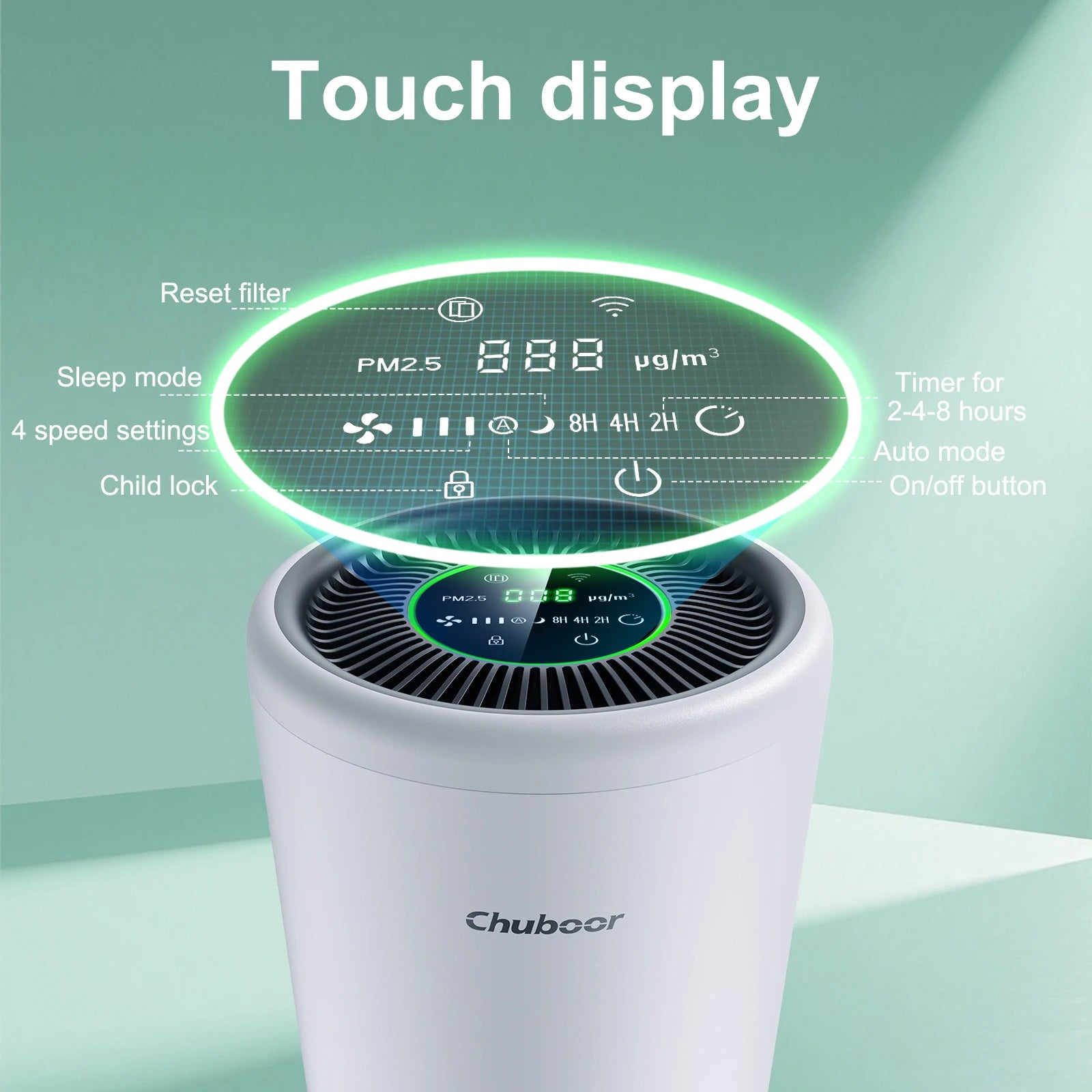 Chuboor Air Purifier for Home. Smart home appliances air cleaner with H13 HEPA filter removes pet hair & odor WiFi Tuya control