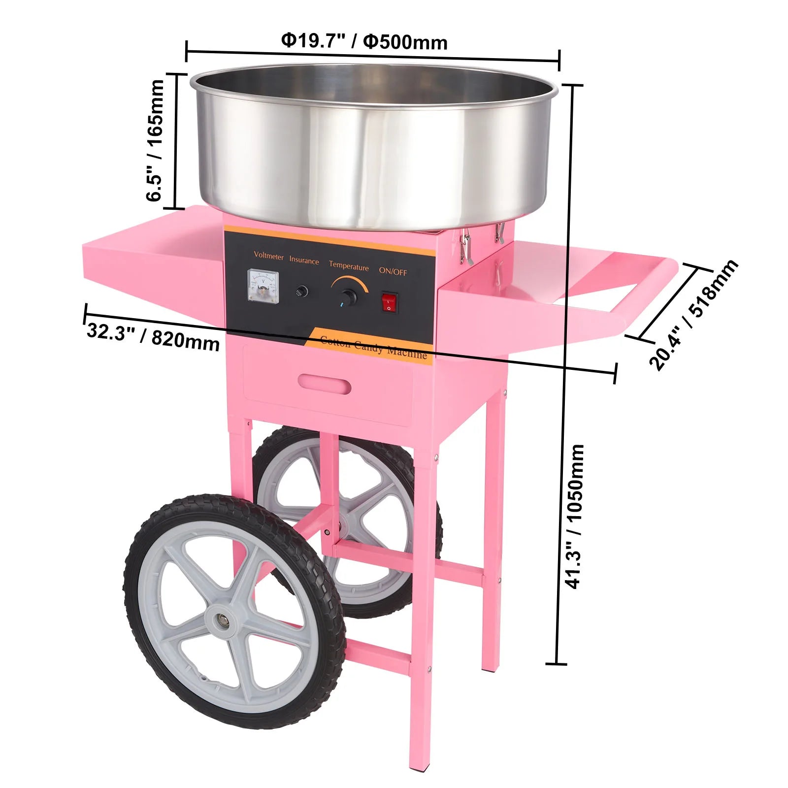 SucceBuy Electric Cotton Candy Machine with Cart 1000W Commercial Floss Maker with Stainless Steel Bowl Sugar Scoop and Drawer