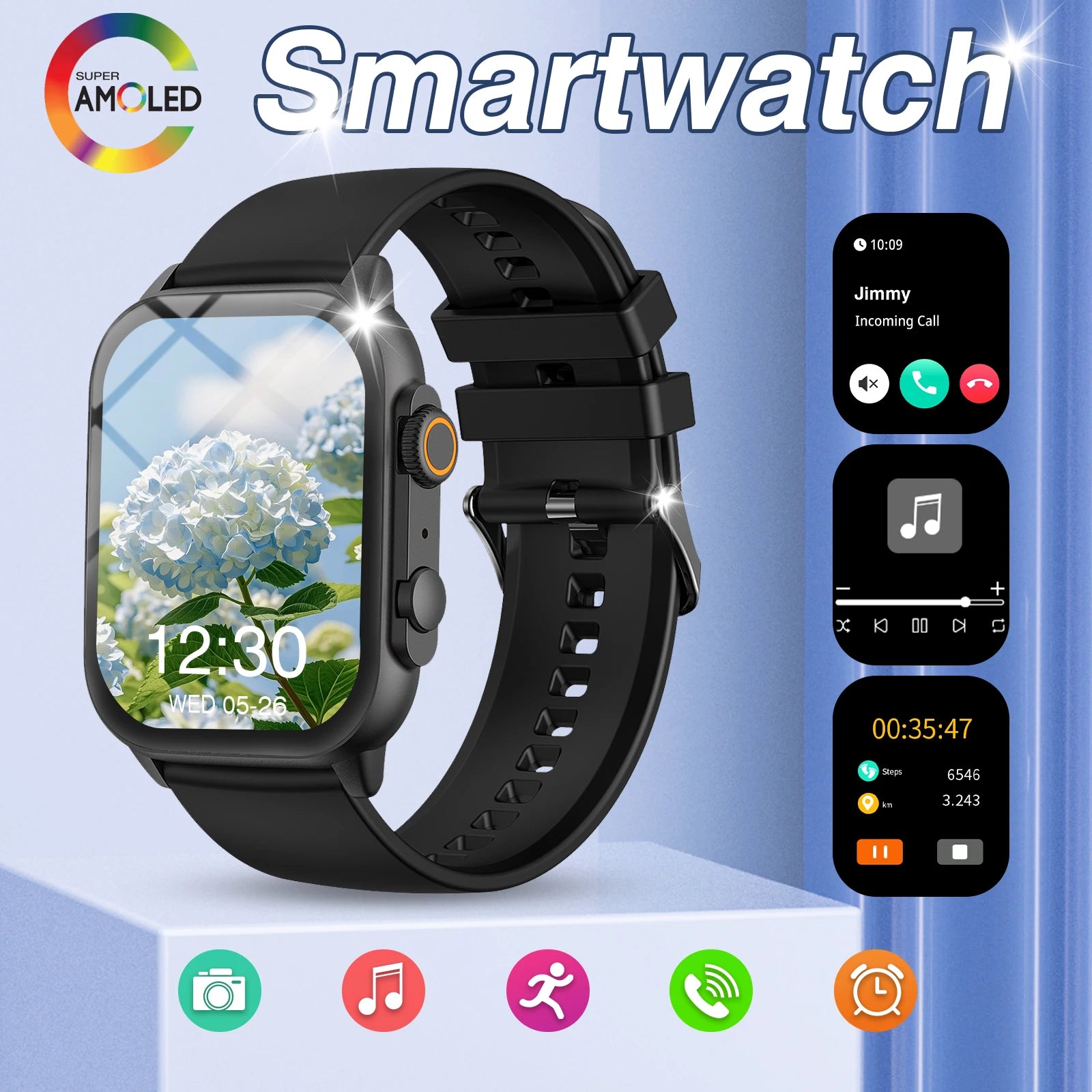 Smart watch, wireless calling, message reminder, multi-sport mode, 2.01-inch HD screen, custom dial wallpaper, unisex